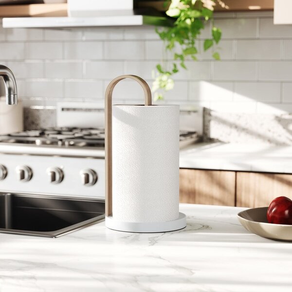 Bílý dřevěný stojan na papírové utěrky ø 17 cm Bellwood – Umbra