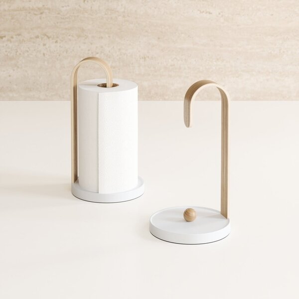 Bílý dřevěný stojan na papírové utěrky ø 17 cm Bellwood – Umbra