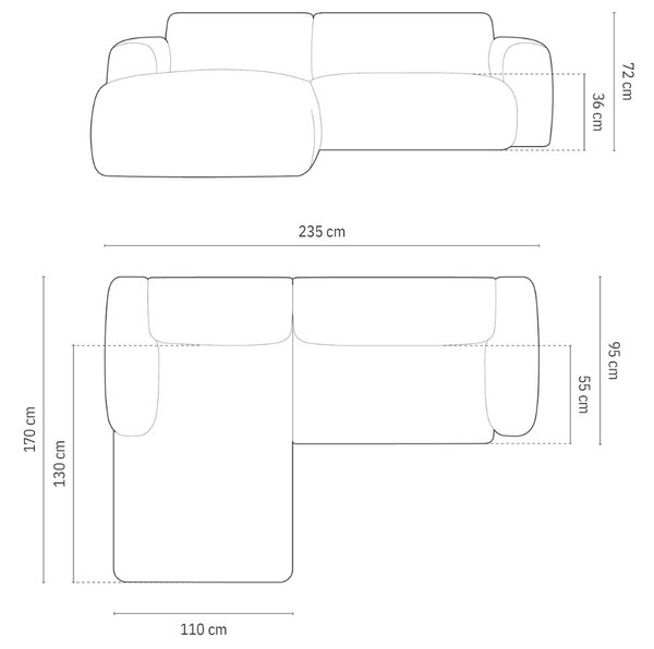 Cosmopolitan Design Béžová rohová pohovka Nolio 235 cm, levá