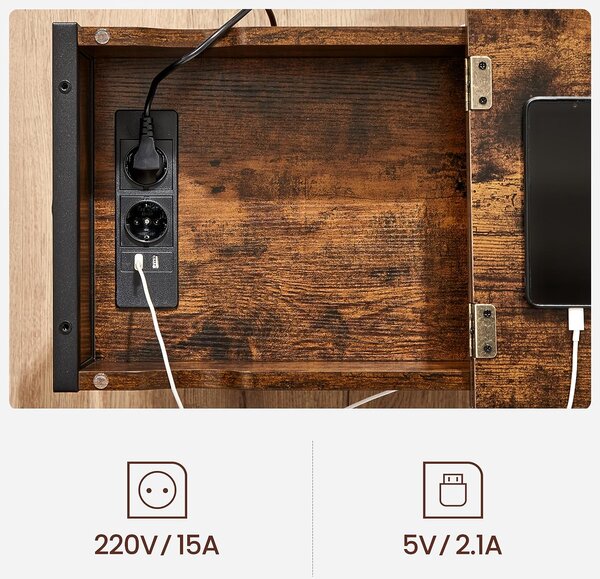 SONGMICS Odkládací stolek Vasagle Laurin s USB porty hnědý/černý