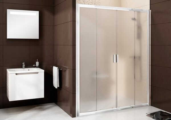 Ravak Sprchové dveře posuvné čtyřdílné 140 cm satin, BLDP4-140 TRANSPARENT 0YVM0U00Z1 Profil: Bílá, Sklo: Hladké čiré