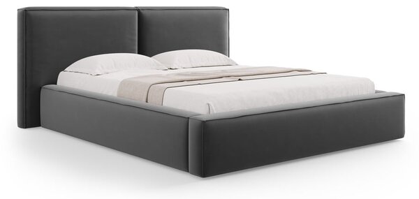Tmavě šedá sametová čalouněná dvoulůžková postel s úložným prostorem s roštem 180x200 cm Arendal – Cosmopolitan Design