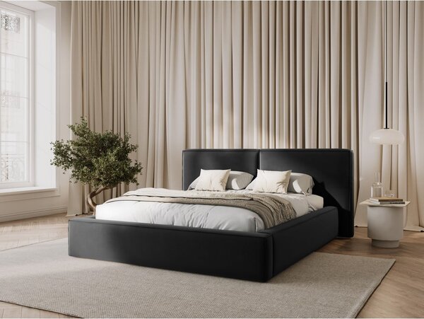 Tmavě šedá sametová čalouněná dvoulůžková postel s úložným prostorem s roštem 180x200 cm Arendal – Cosmopolitan Design
