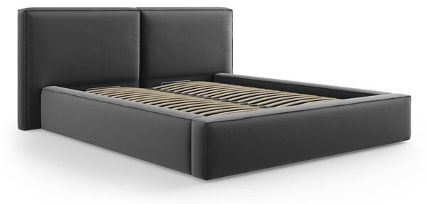 Tmavě šedá sametová čalouněná dvoulůžková postel s úložným prostorem s roštem 180x200 cm Arendal – Cosmopolitan Design