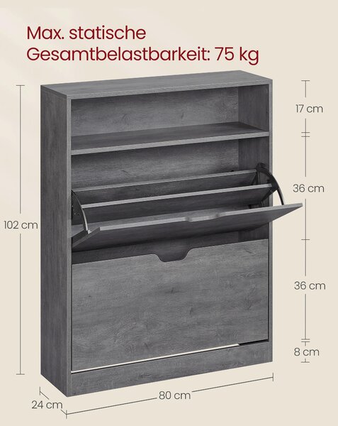 VYKLÁPĚCÍ BOTNÍK, šedá, 80/102/24 cm MID.YOU - Online Only šatny & botníky, Online Only