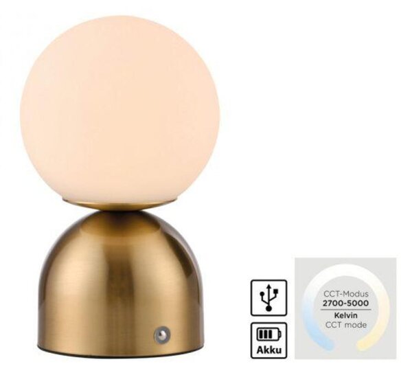 JUST LIGHT Kolekce Schöner Wohnen LED bateriové stolní svítidlo RUDI, zlaté, přes USB 3000-6000K