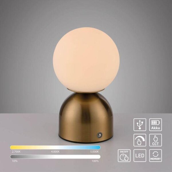 JUST LIGHT Kolekce Schöner Wohnen LED bateriové stolní svítidlo RUDI, zlaté, přes USB 3000-6000K