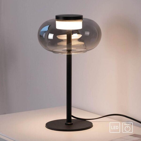 JUST LIGHT Kolekce Schöner Wohnen stolní lampa SIA černá, kouřové sklo, šňůrový vypínač 3000K