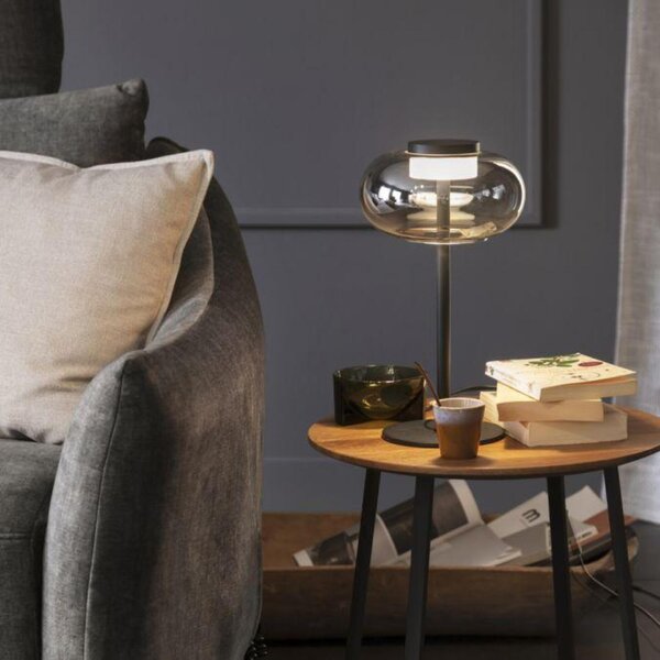 JUST LIGHT Kolekce Schöner Wohnen stolní lampa SIA černá, kouřové sklo, šňůrový vypínač 3000K