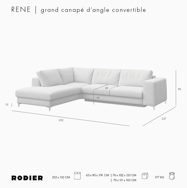 -25 % Dny MOMENTI– Rodier Béžová sametová rozkládací pohovka Rene 302 cm, levá