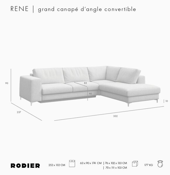 -25 % Dny MOMENTI– Rodier Šedá sametová rozkládací pohovka Rene 302 cm, pravá