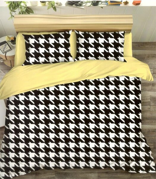 Bavlissimo 7-dílné povlečení abstrakce bavlna/mikrovlákno černá žlutá 140x200 na dvě postele