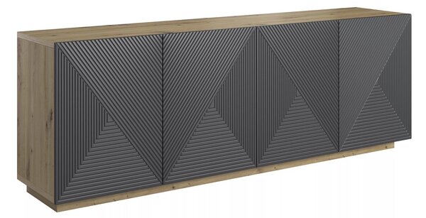 Komoda Asha 200 cm čtyřdveřová - dub artisan / rivier stone mat