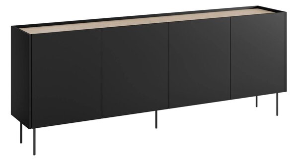 Komoda Desin 220 cm čtyřdveřová - černý mat / dub nagano