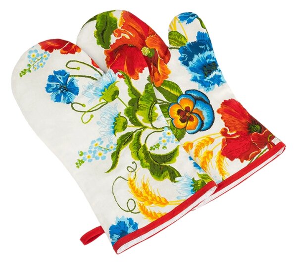Bellatex Grilovací rukavice 2ks 20x36 cm Vlčí mák Červená,Zelená
