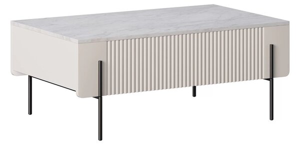 Konferenční stolek se zásuvkami Malmi 100 cm - kašmír / crema bianca / černé nožky