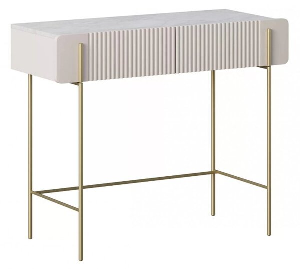 Toaletní stolek se zásuvkami Malmi 100 cm - kašmír / crema bianca / zlaté nožky