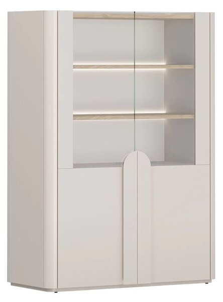Vitrína Amilio 100 cm dvoudveřová - kašmír / olejovaný dub / úchytky kašmír