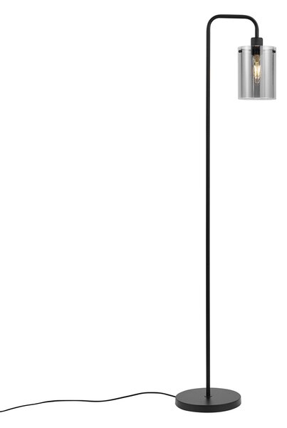 Designová stojací lampa černá s kouřovým sklem - Domo
