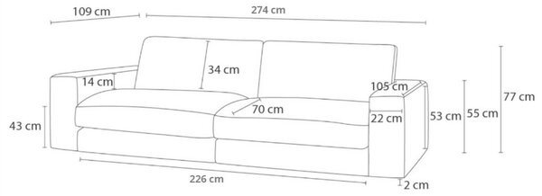 -25 % Dny MOMENTI– Bobochic Paris Béžová kožená trojmístná pohovka Leonard 274 cm