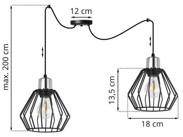 Závěsné svítidlo Nuvola Spider 4, 2x černé drátěné stínítko