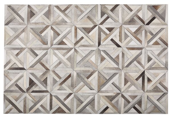 Kožený patchworkový koberec 140 x 200 cm hnědý a béžový TAYTAN