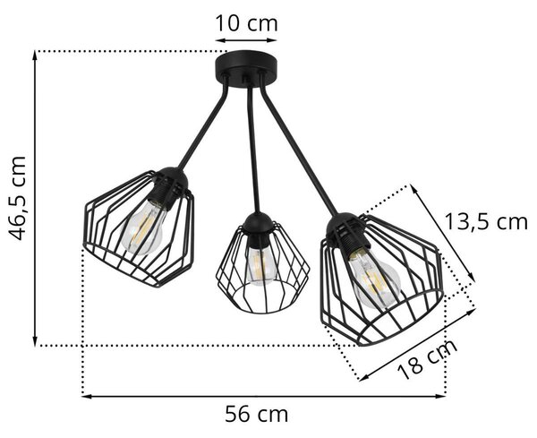 Stropní svítidlo Nuvola Trio, 3x černé drátěné stínítko