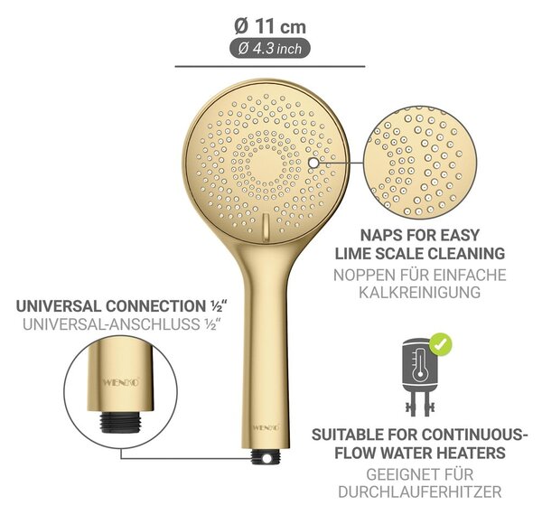 Plastová úsporná sprchová hlavice v matně zlaté barvě ø 11 cm Watersaving System – Wenko