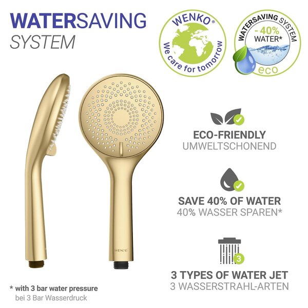 Plastová úsporná sprchová hlavice v matně zlaté barvě ø 11 cm Watersaving System – Wenko
