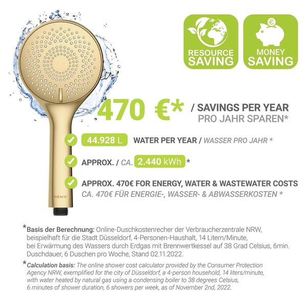 Plastová úsporná sprchová hlavice v matně zlaté barvě ø 11 cm Watersaving System – Wenko
