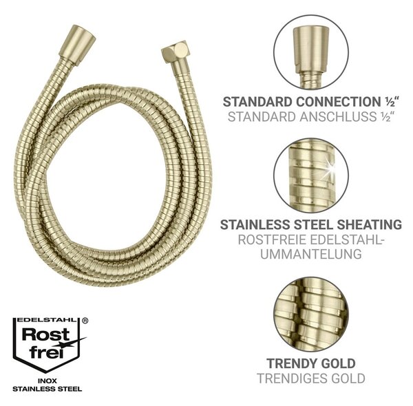Sprchová hadice z nerezové oceli v matně zlaté barvě 150 cm Brass – Wenko