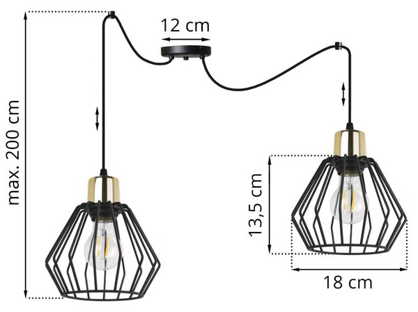 Závěsné svítidlo Nuvola Spider 5, 2x černé drátěné stínítko, g