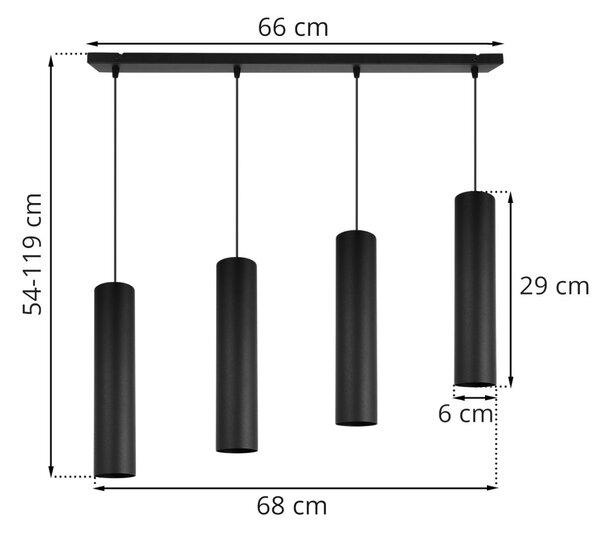 Závěsné svítidlo Tuba, 4x černé kovové stínítko