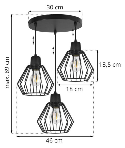 Závěsné svítidlo Nuvola 2, 3x černé drátěné stínítko