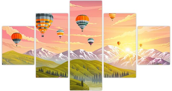 Obraz balónů nad krajinou (125x70 cm)