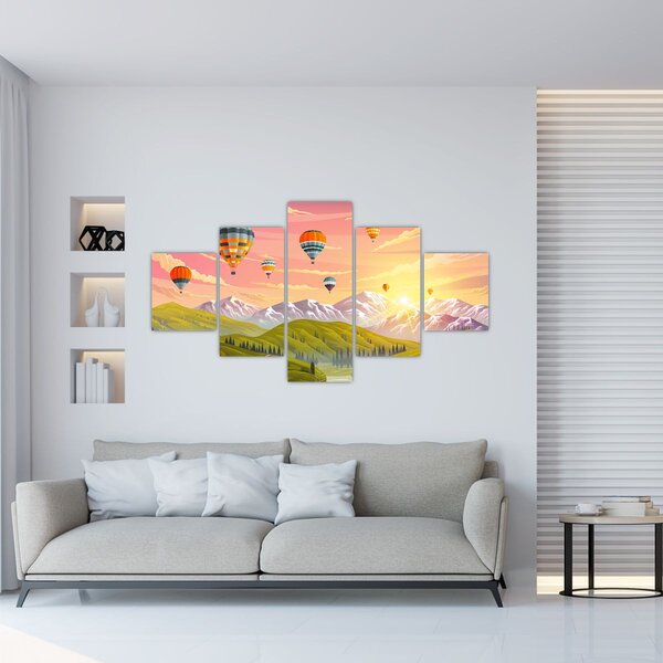 Obraz balónů nad krajinou (125x70 cm)