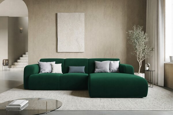 Windsor & Co Lahvově zelená sametová rohová pohovka Lola 250 cm, pravá