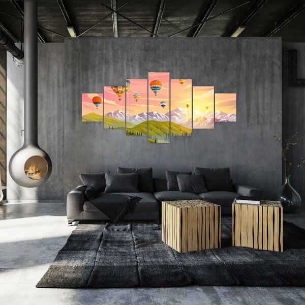 Obraz balónů nad krajinou (210x100 cm)
