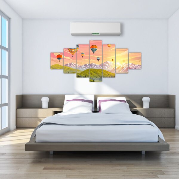 Obraz balónů nad krajinou (210x100 cm)