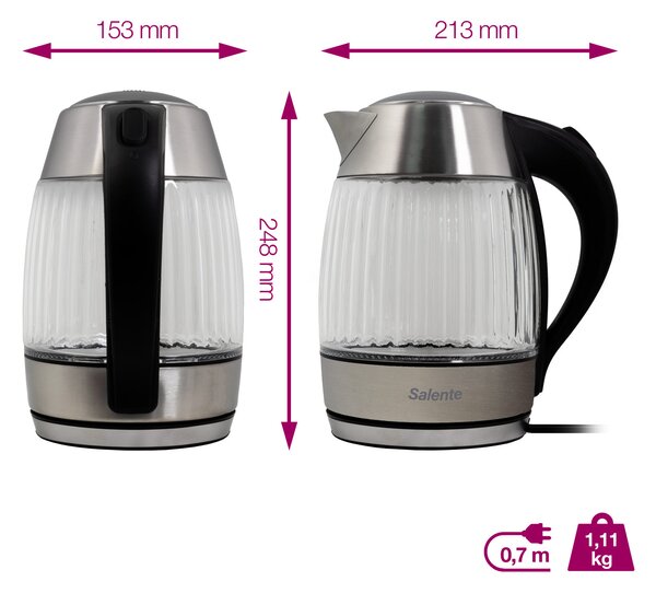 Salente StripeGlass, rychlovarná konvice 1,8 l, nerez/skleněná, červené podsvícení