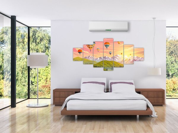 Obraz balónů nad krajinou (210x100 cm)
