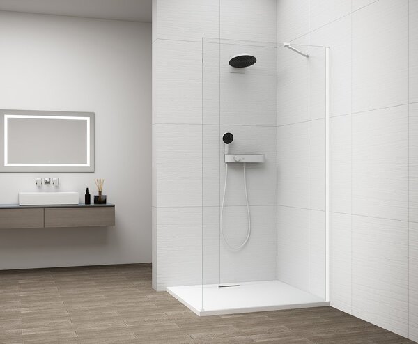 Polysan, ESCA WHITE MATT jednodílná sprchová zástěna pro instalaci ke zdi, čiré sklo, 1500 mm, ES1015-03