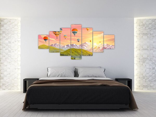 Obraz balónů nad krajinou (210x100 cm)