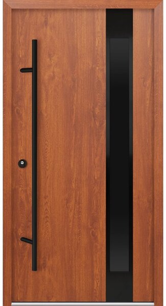 Vchodové dveře s ocelovým opláštěním FM Turen model AC24 blackline Orientace dveří: Levé, otevírání dovnitř, Dekor: Zlatý dub, Standardní rozměr dveří včetně rámu: 98 cm x 208 cm - vnější rozměr rámu