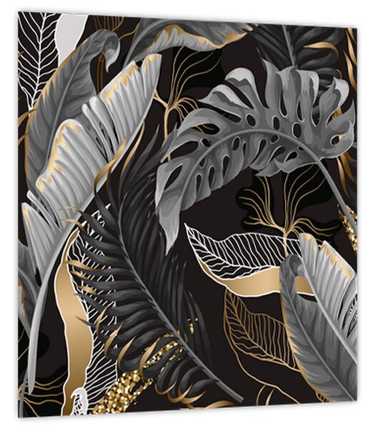 Obraz - Tropické listy v černo-zlaté (30x30 cm)