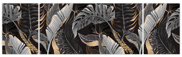 Obraz - Tropické listy v černo-zlaté (170x50 cm)