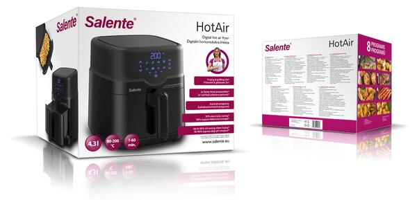 Salente HotAir, horkovzdušná fritéza 2v1, 4,3 l, černá