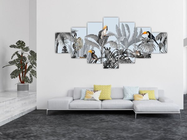 Obraz zvířat v tropickém lese (210x100 cm)
