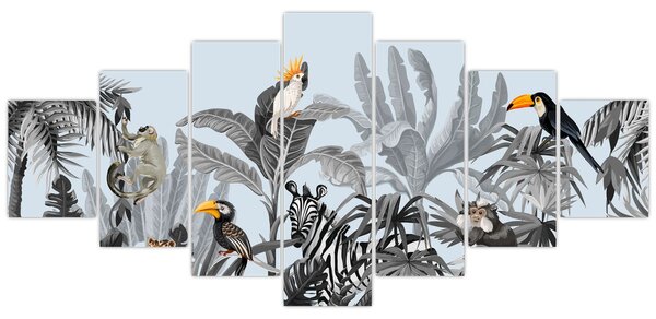 Obraz zvířat v tropickém lese (210x100 cm)