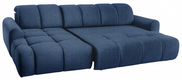 Devichy Tmavě modrá bouclé rozkládací pohovka Tous 290 cm, levá